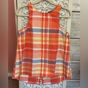 Natural reflections vintage inspired plaid button down back flowy hi low tank M